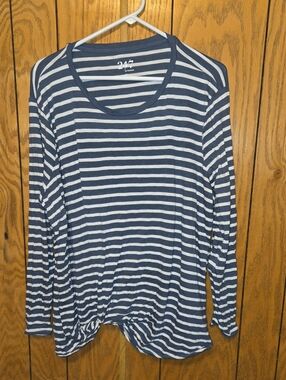 Maurices 24/7 Striped Front Knot Longe Sleeve Top